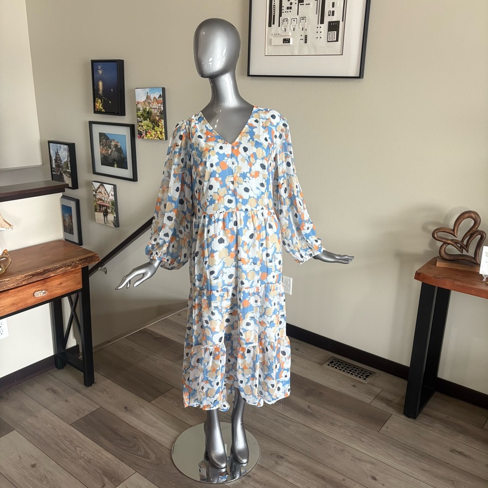 Joie Floral Maxi Dress in Blue and Orange